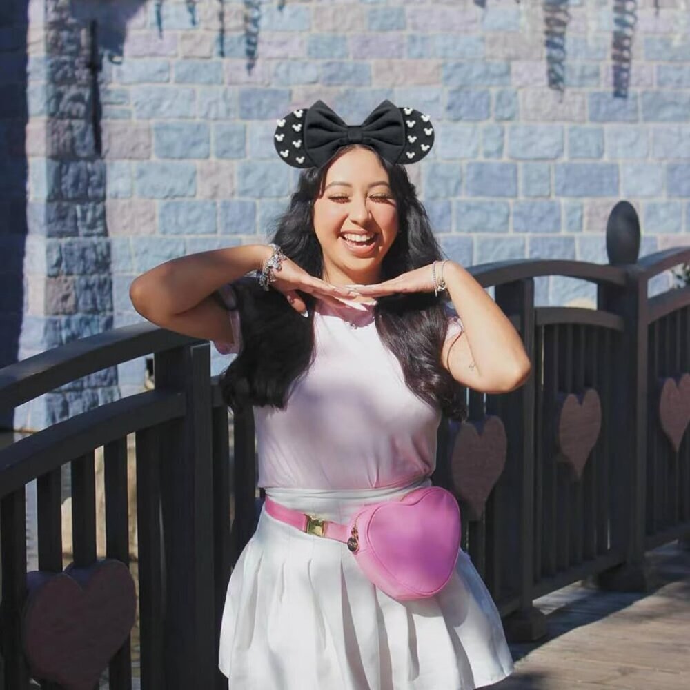Black Fuzzy Mouse Ears Headband Women Pearl Bows Adults Halloween Cosplay - Picture 4 of 5